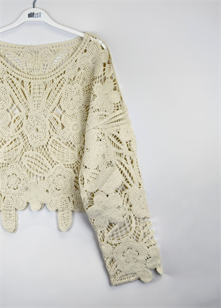 Örgü Triko Bluz Bej 