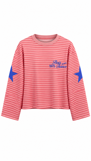Paris Çizgili Sweat Pembe