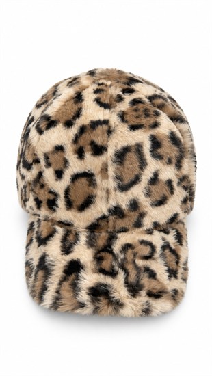 Peluş Leopar Şapka Bej 