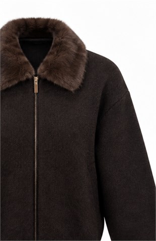 Peluş Yaka Hırka Kahve