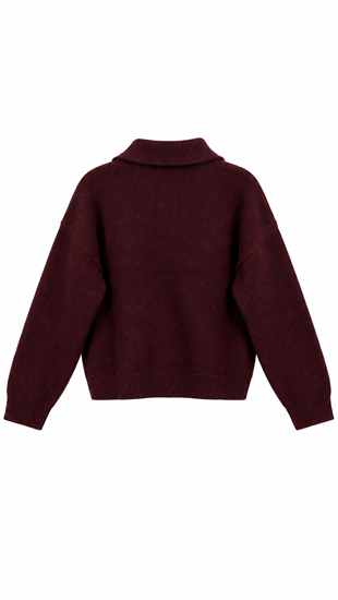 Polo Yaka Cepli Hırka Bordo 