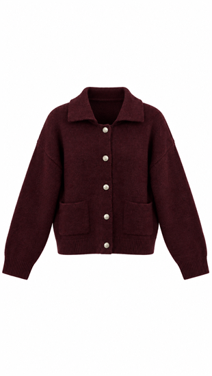 Polo Yaka Cepli Hırka Bordo 