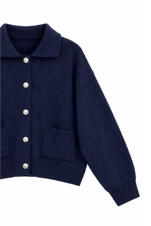 Polo Yaka Cepli Hırka Lacivert 