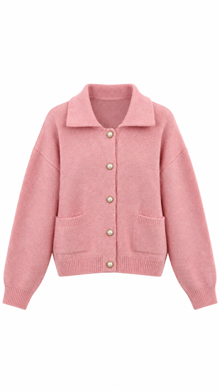 Polo Yaka Cepli Hırka Pembe