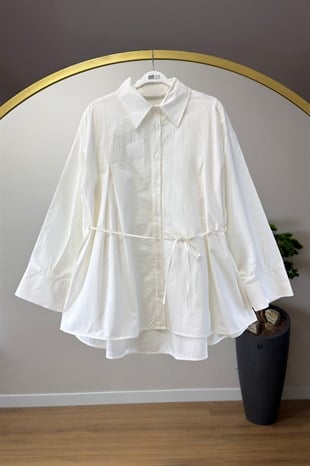 Poplin Bağlamalı Gömlek Ekru 