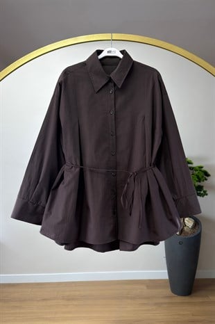 Poplin Bağlamalı Gömlek Kahve 