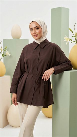 Poplin Bağlamalı Gömlek Kahve 