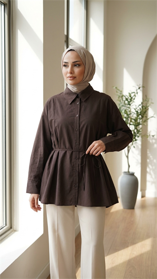 Poplin Bağlamalı Gömlek Kahve 