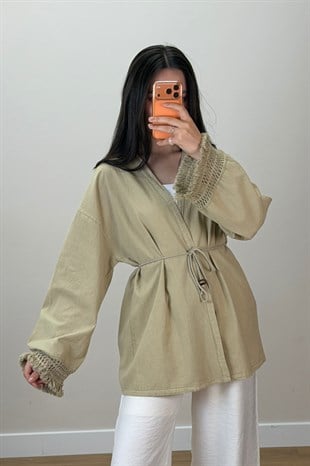 Püskül Detay Keten Kimono Vizon