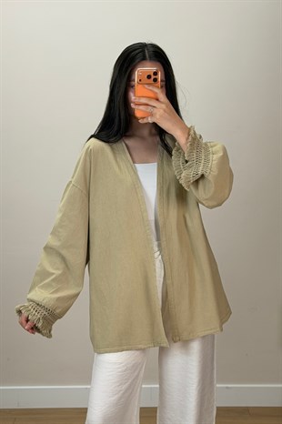 Püskül Detay Keten Kimono Vizon
