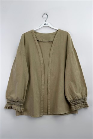 Püskül Detay Keten Kimono Vizon