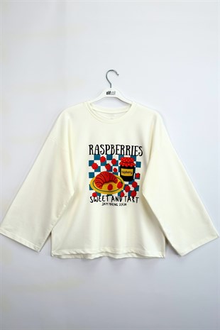 Raspberry Baskılı Sweatshirt Ekru