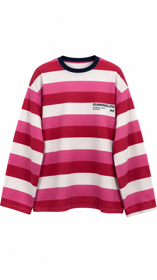 RUNNING Çizgili Sweat Pembe