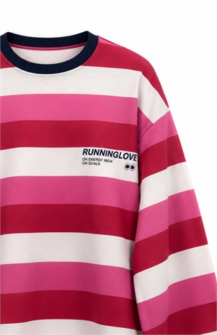 RUNNING Çizgili Sweat Pembe