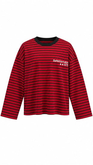 Soho Çizgili Sweat Kırmızı