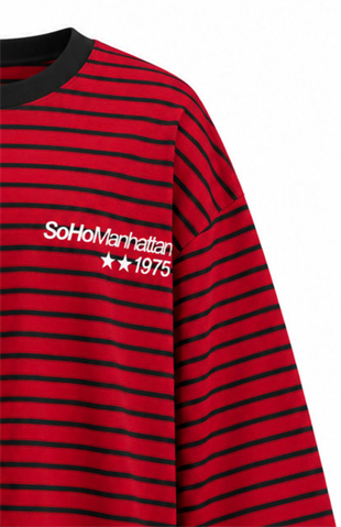 Soho Çizgili Sweat Kırmızı