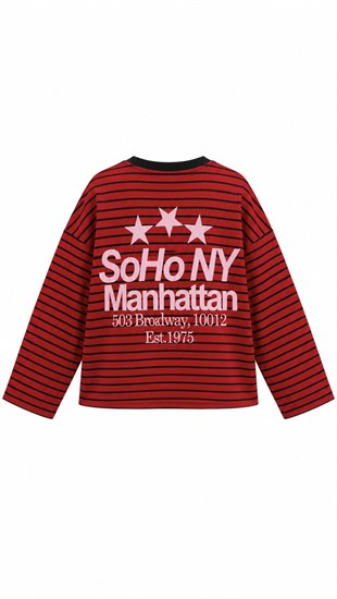 Soho Çizgili Sweat Kırmızı