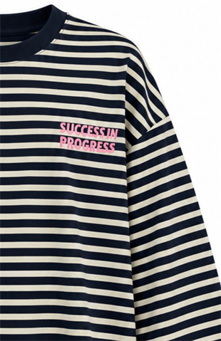 Succes Çizgili Sweat Lacivert