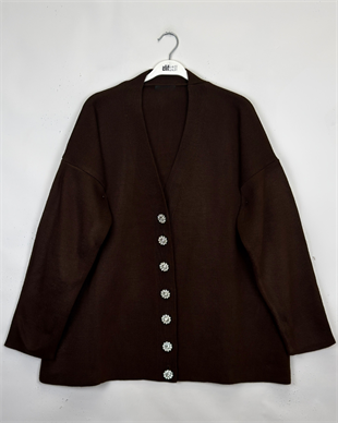 Taş Düğmeli Hırka Kahve