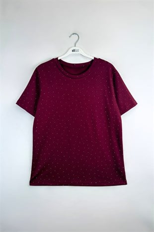 Taşlı Tshirt Bordo