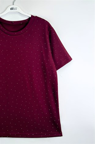 Taşlı Tshirt Bordo