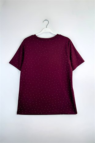 Taşlı Tshirt Bordo