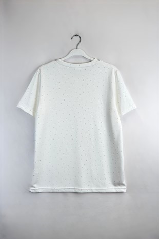 Taşlı Tshirt Ekru 