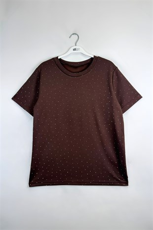 Taşlı Tshirt Kahve 