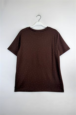 Taşlı Tshirt Kahve 