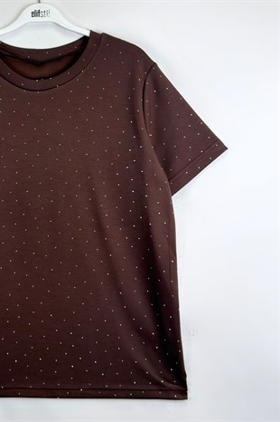 Taşlı Tshirt Kahve 