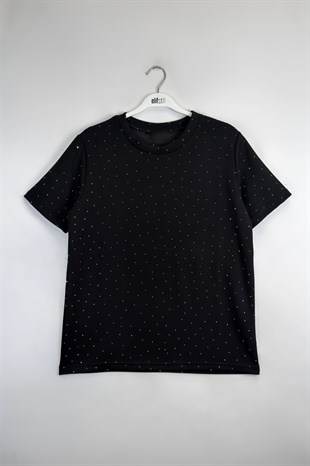 Taşlı Tshirt Siyah 