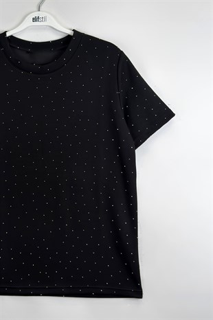 Taşlı Tshirt Siyah 