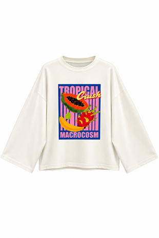 Tropikal Meyve Baskılı Sweatshirt Ekru 