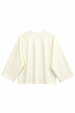 Tropikal Meyve Baskılı Sweatshirt Ekru 