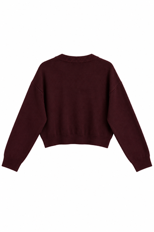 V Yaka Crop Hırka Kahve 