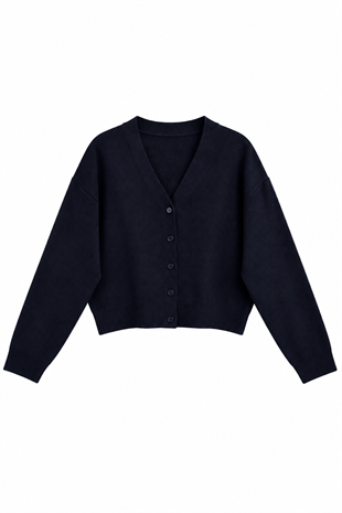 V Yaka Crop Hırka Lacivert 