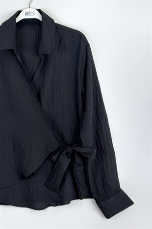 Yanı Bağlamalı Gömlek  Siyah 