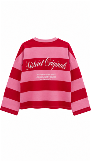 Yazılı Geniş Çizgili Sweat Pembe (ÖN SİPARİŞ)
