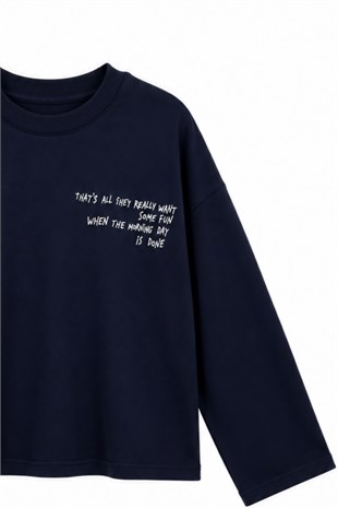 Yazılı Sweat Lacivert