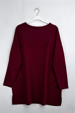Yırtmaçlı Basıc Tunik Bordo 