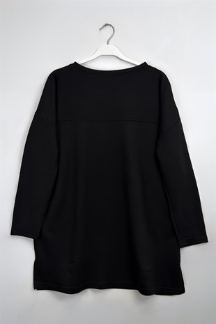 Yırtmaçlı Basıc Tunik Siyah 