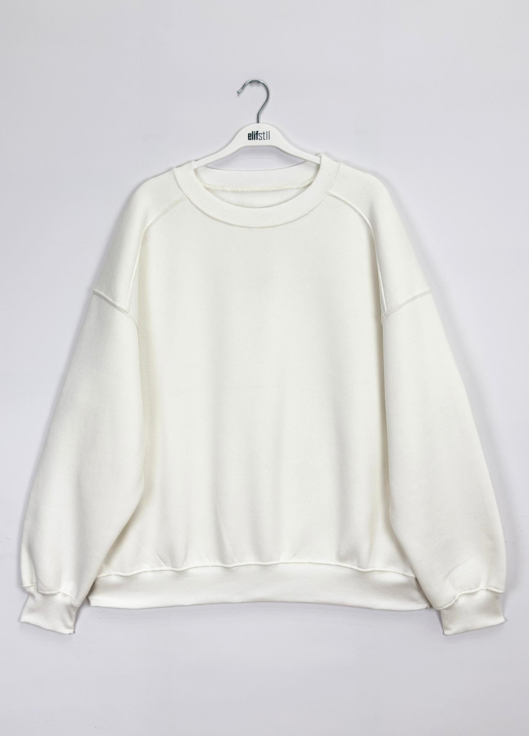3 İplik Basıc Sweat Ekru