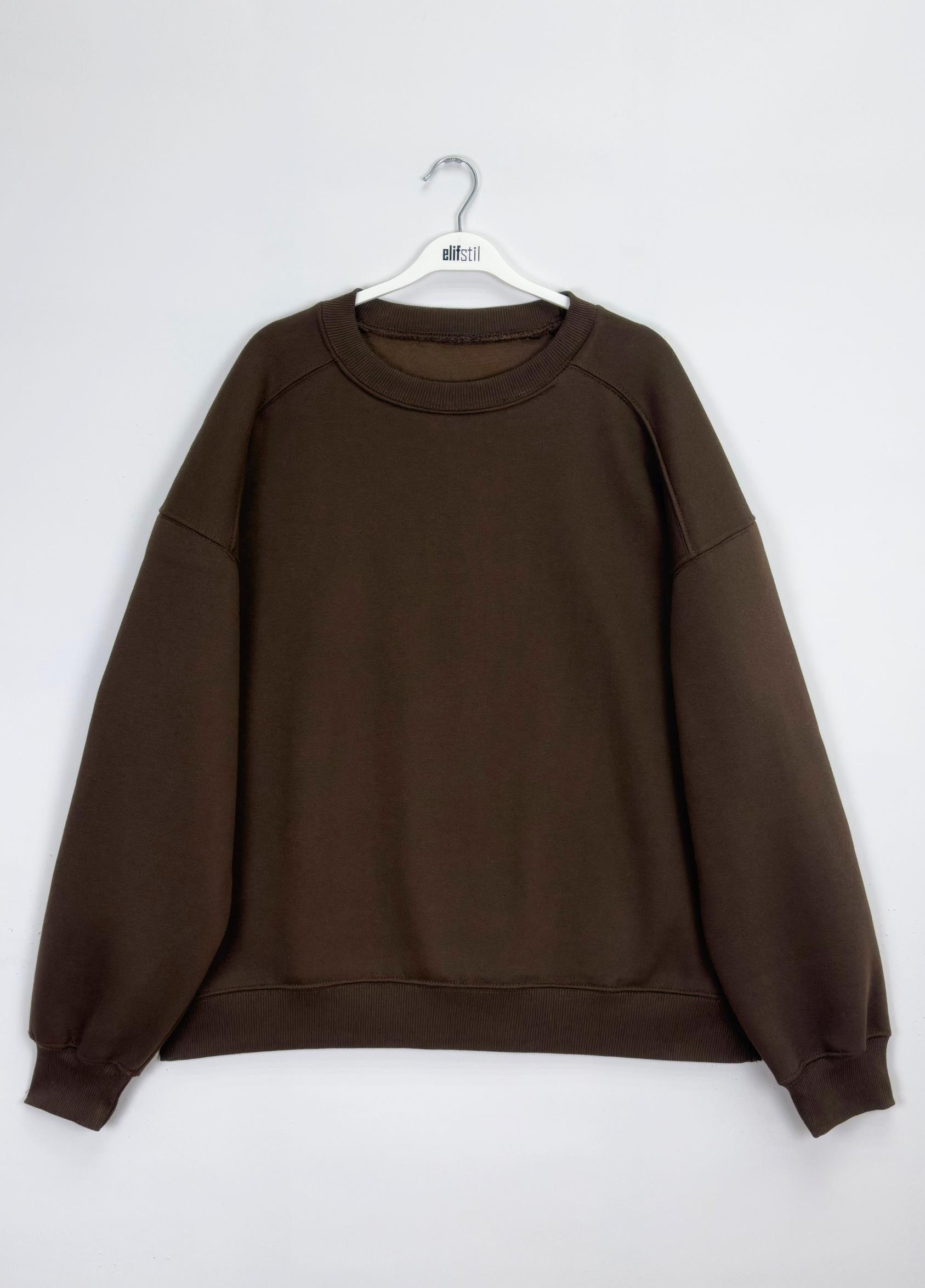 3 İplik Basıc Sweat Kahve 