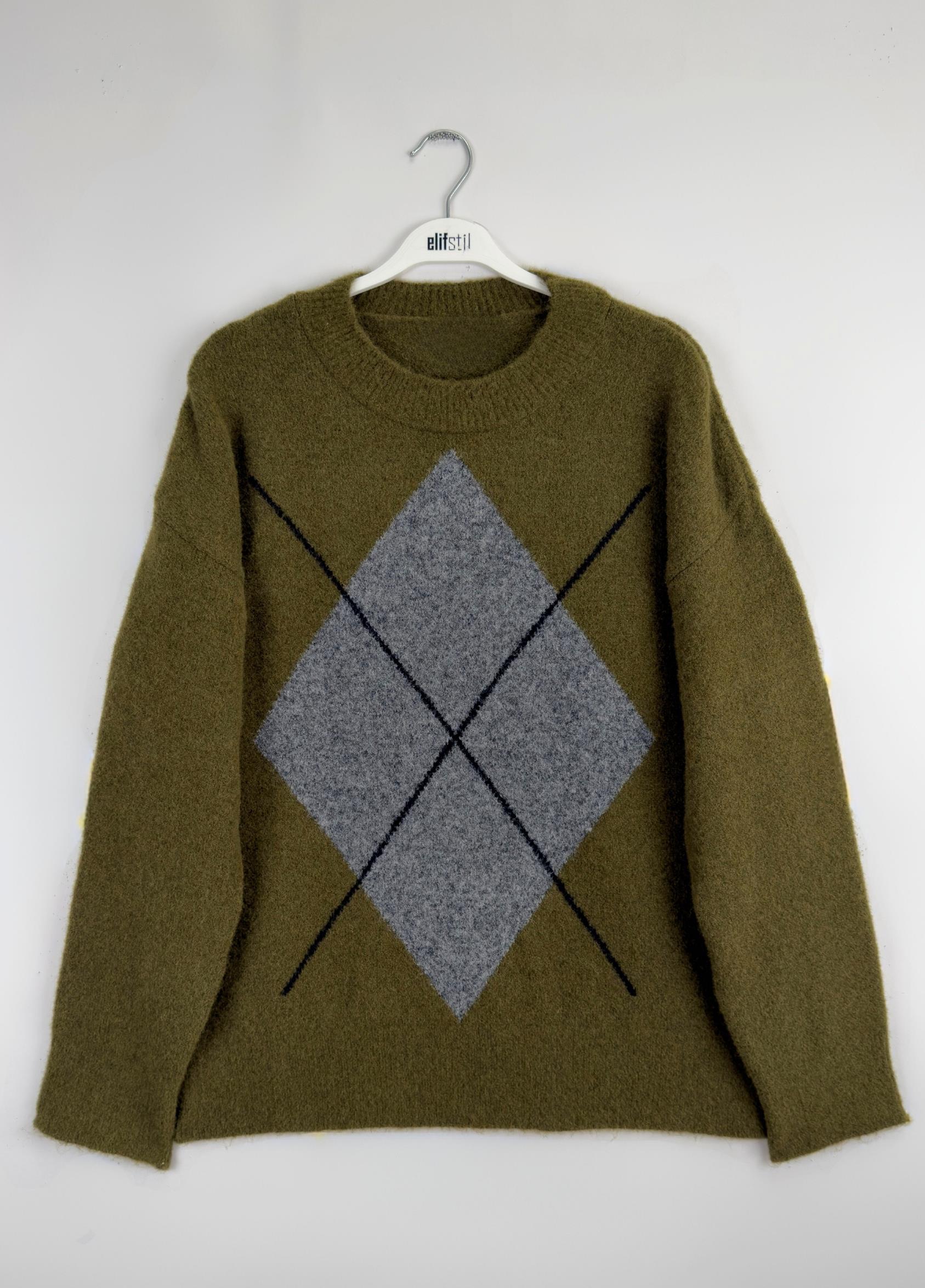 Almira Baklava Desen Kazak Yağ Yeşili 