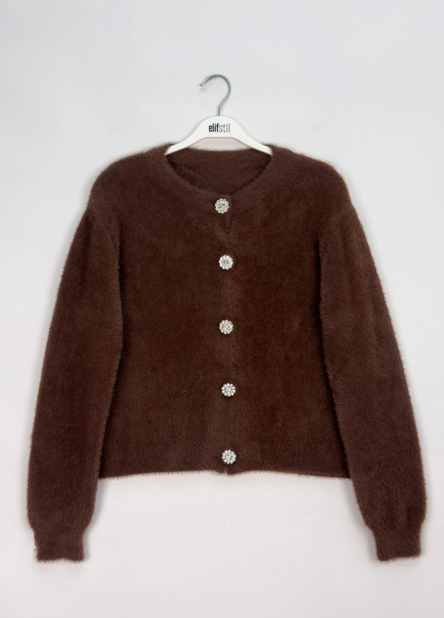 Aria Taşlı Sakallı Hırka Kahve