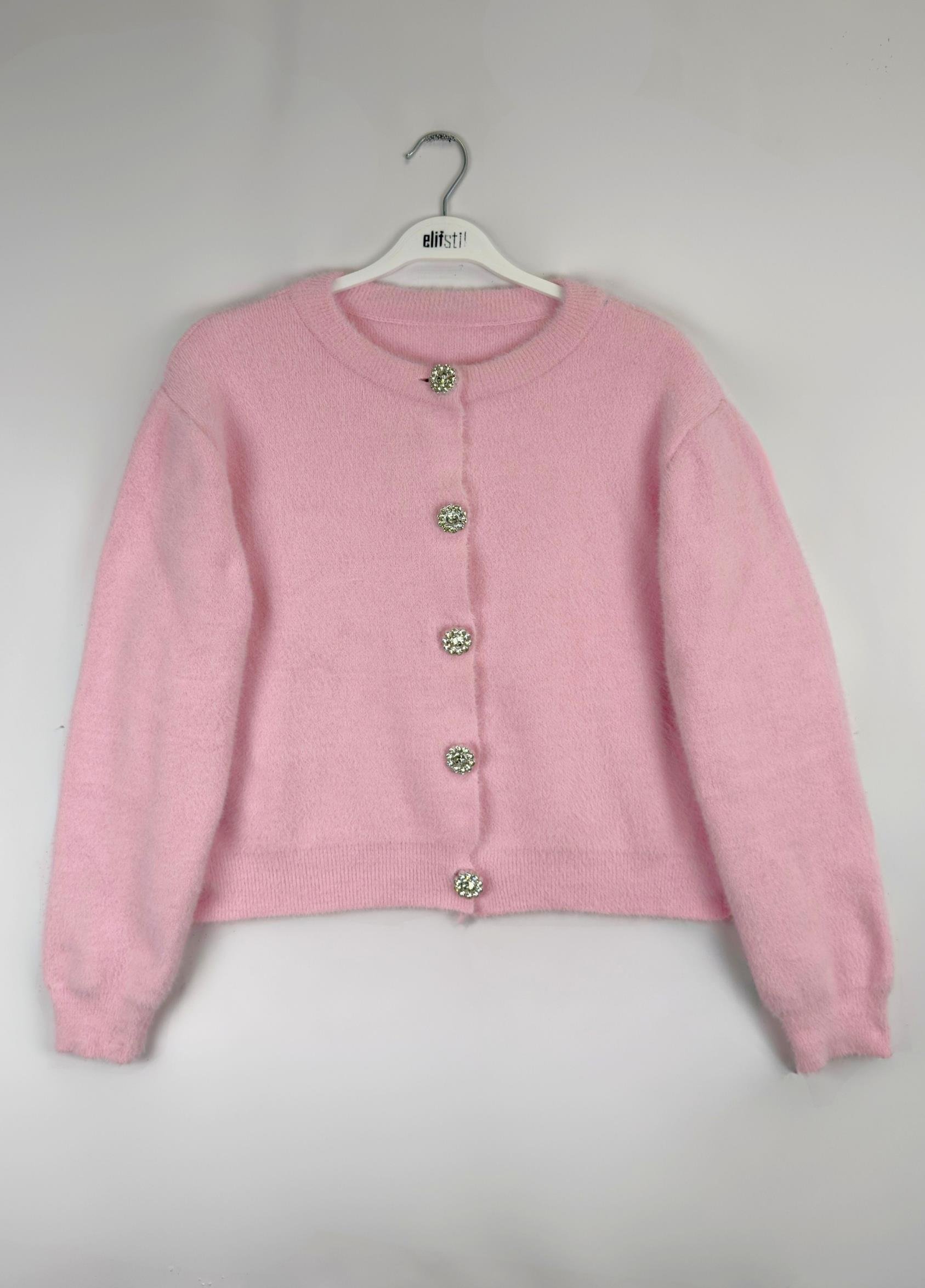 Aria Taşlı Sakallı Hırka Pembe 