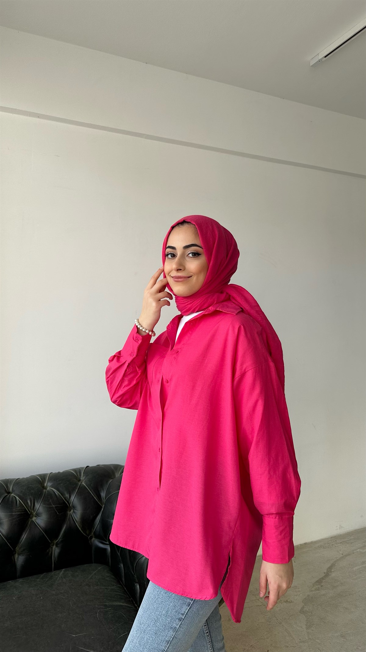 Arkası Uzun Basic Gömlek Pembe