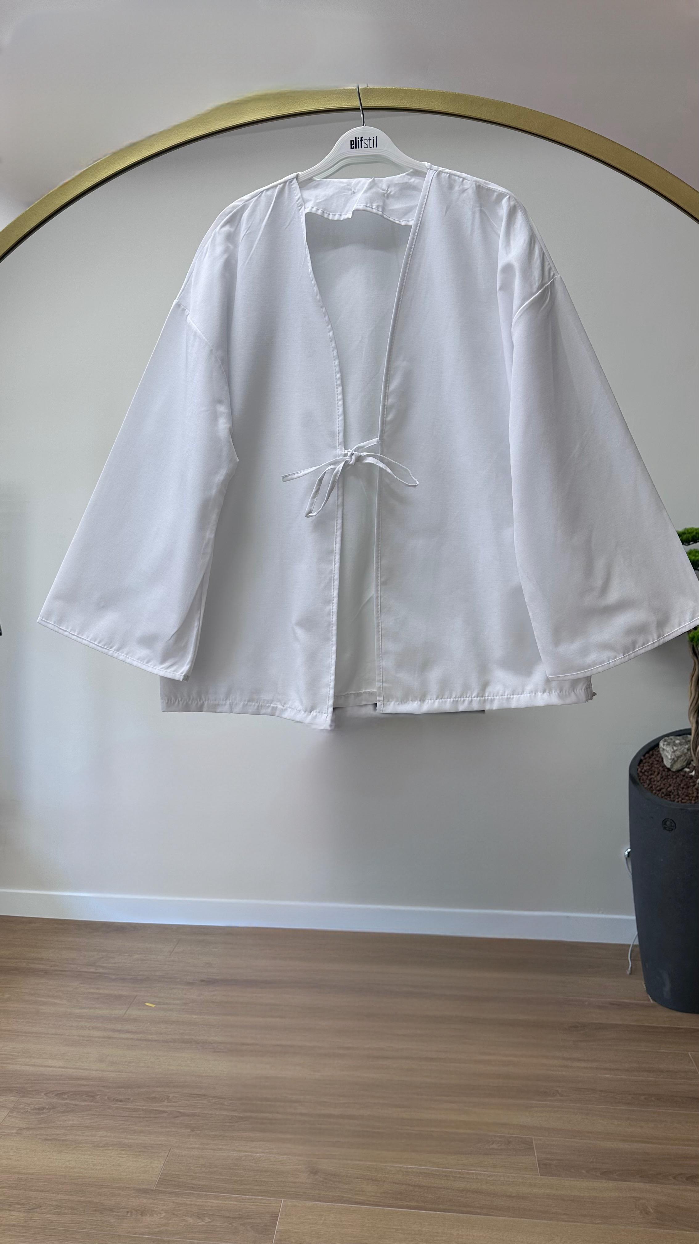 Bağcıklı Kimono Beyaz
