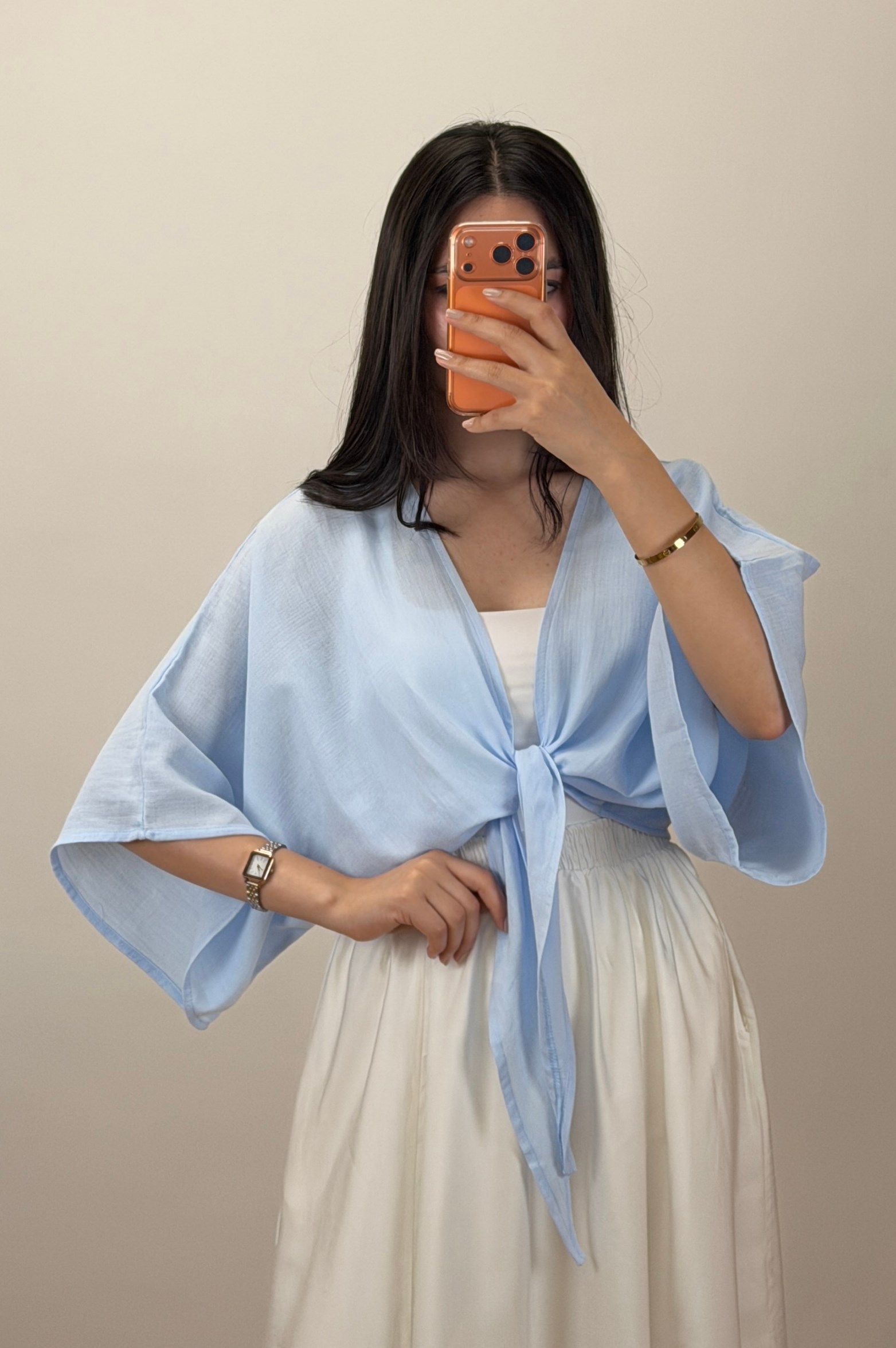 Bağlamalı Kısa Kimono mavi
