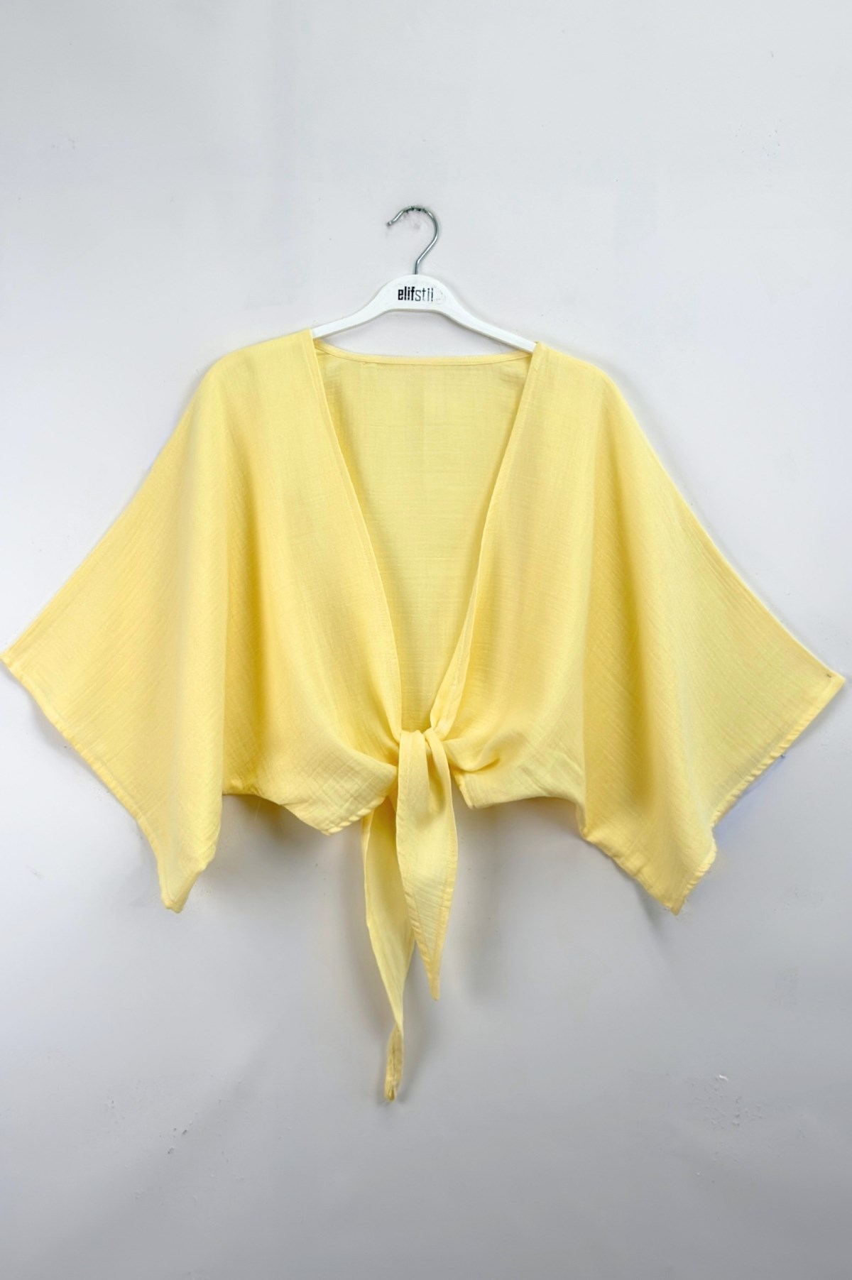 Bağlamalı Kısa Kimono Sarı 